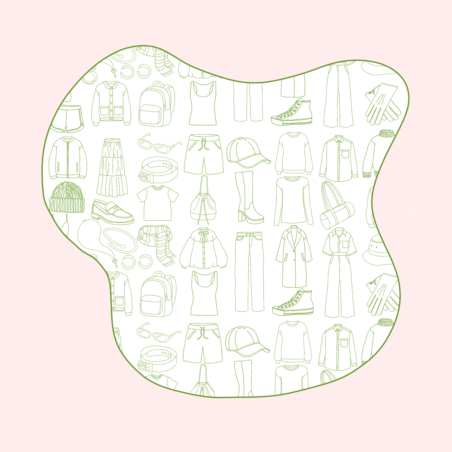Illustration of secondhand and vintage clothes and accessories.