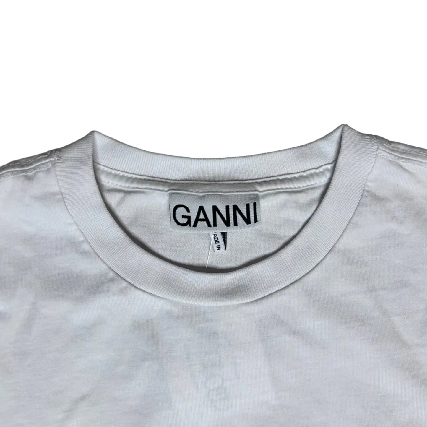 Secondhand white cotton Ganni T-Shirt with colorful graphic print