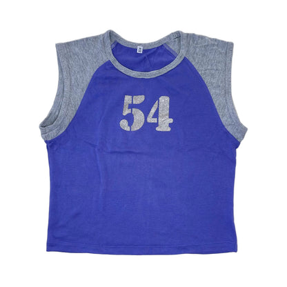Vintage blue and grey cotton Top with glitter number 54