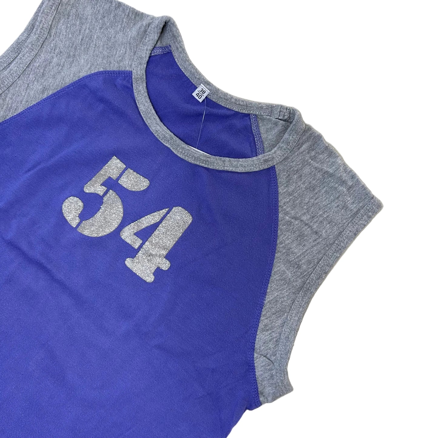 Vintage blue and grey cotton Top with glitter number 54