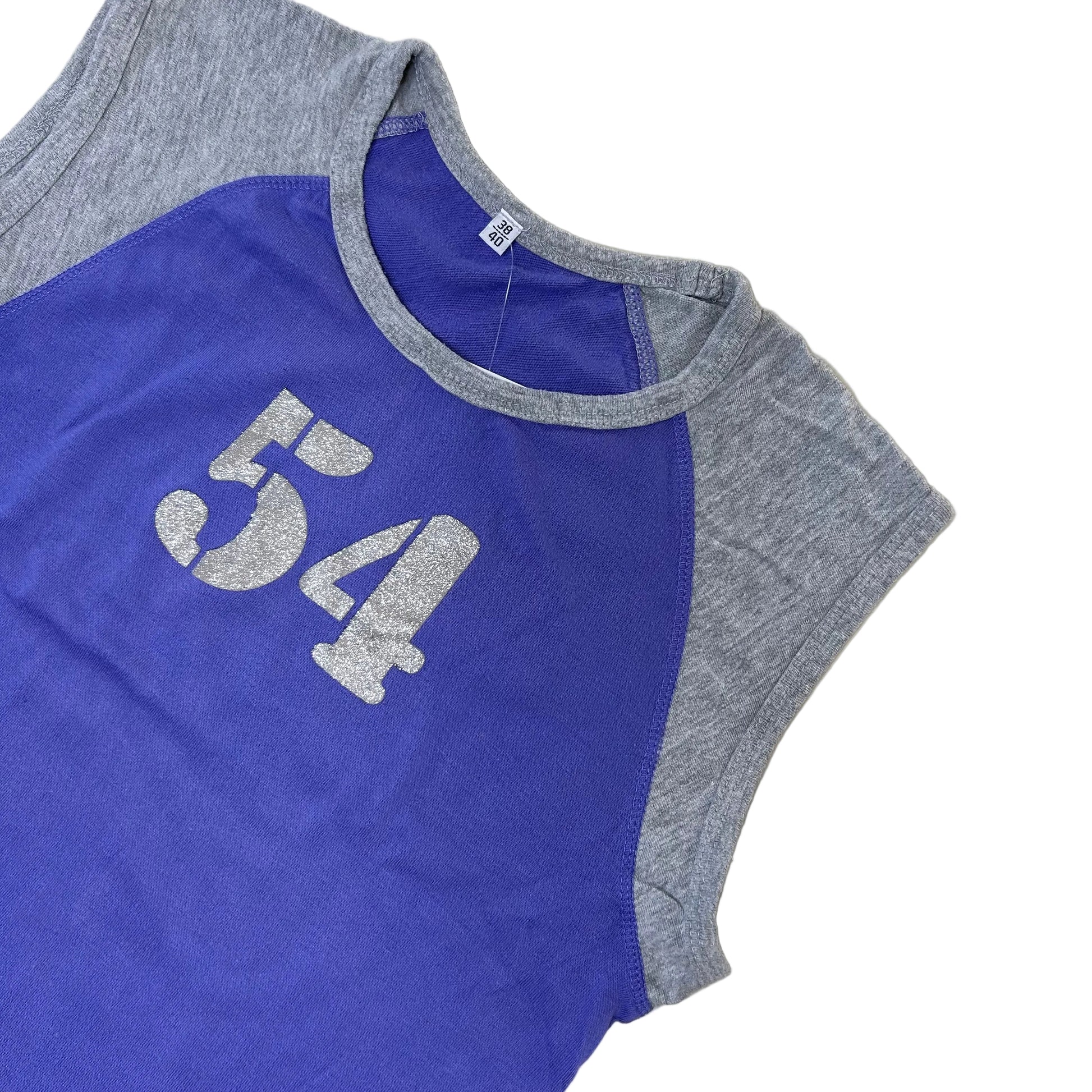 Vintage blue and grey cotton Top with glitter number 54