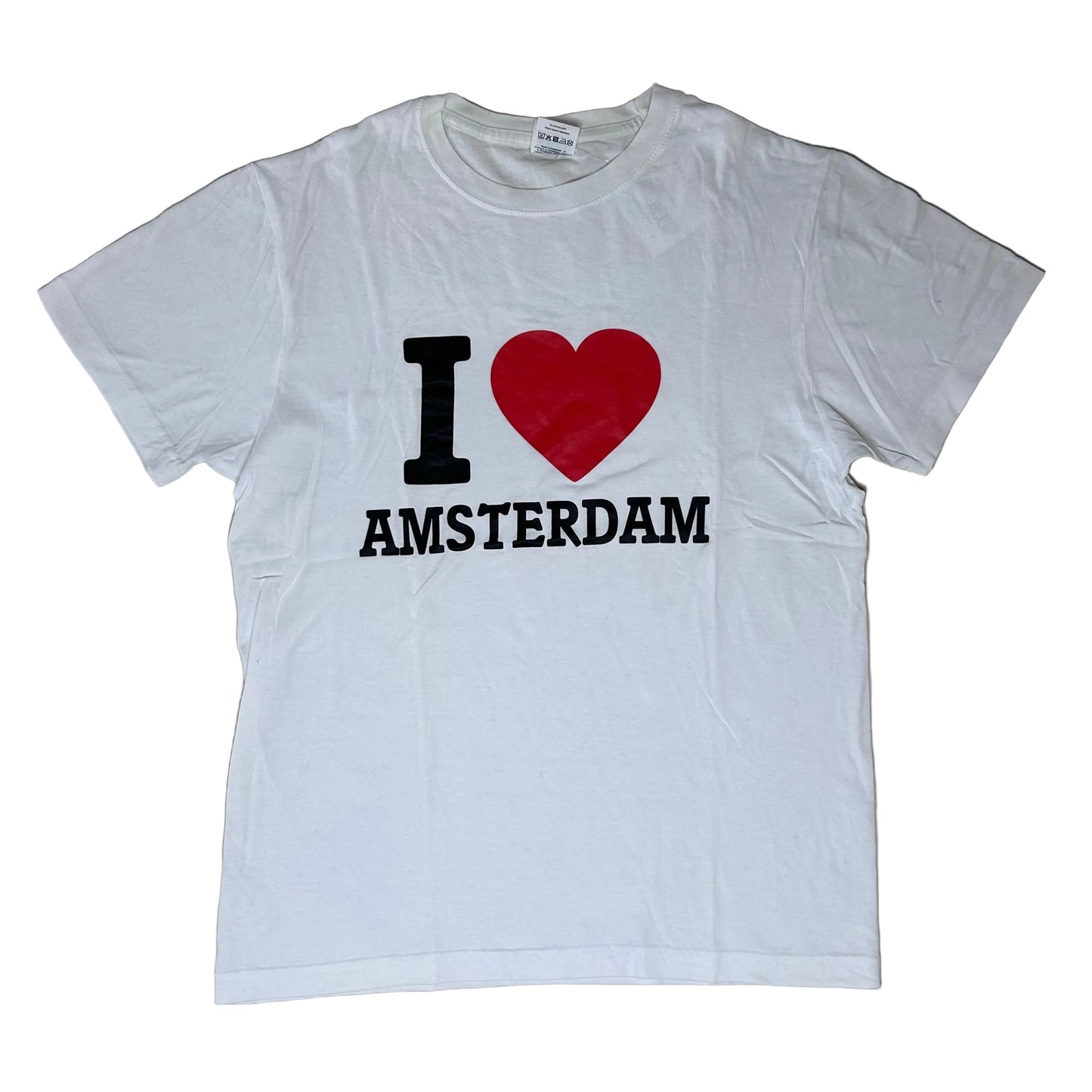 Secondhand white cotton T-Shirt with "I Love Amsterdam" print 