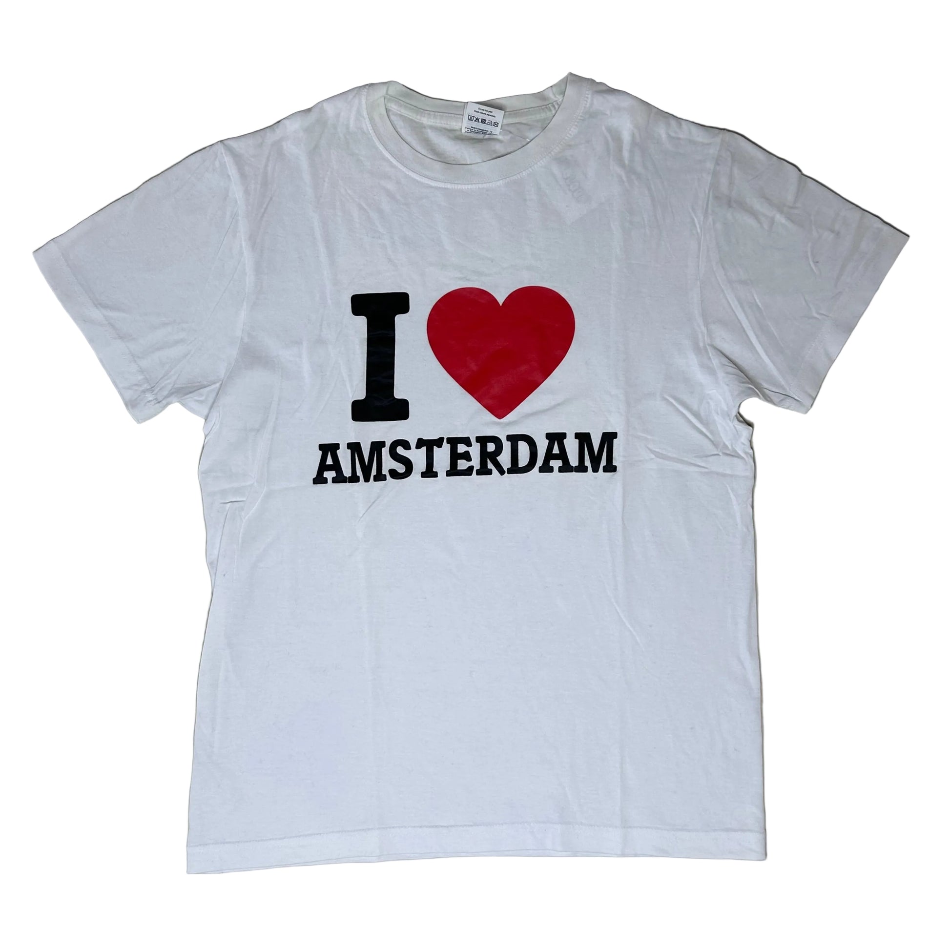 Secondhand white cotton T-Shirt with "I Love Amsterdam" print 