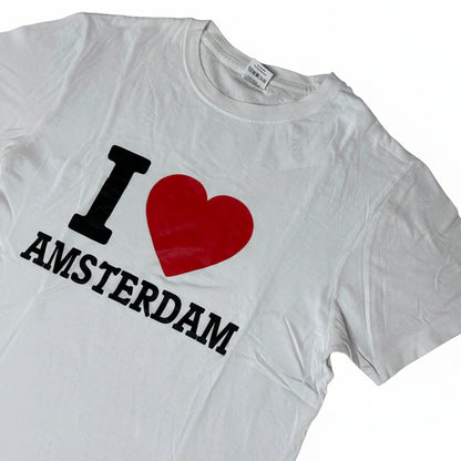 Secondhand white cotton T-Shirt with "I Love Amsterdam" print 