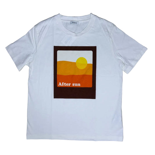 Secondhand white Sandro T-Shirt with colorful graphic print 