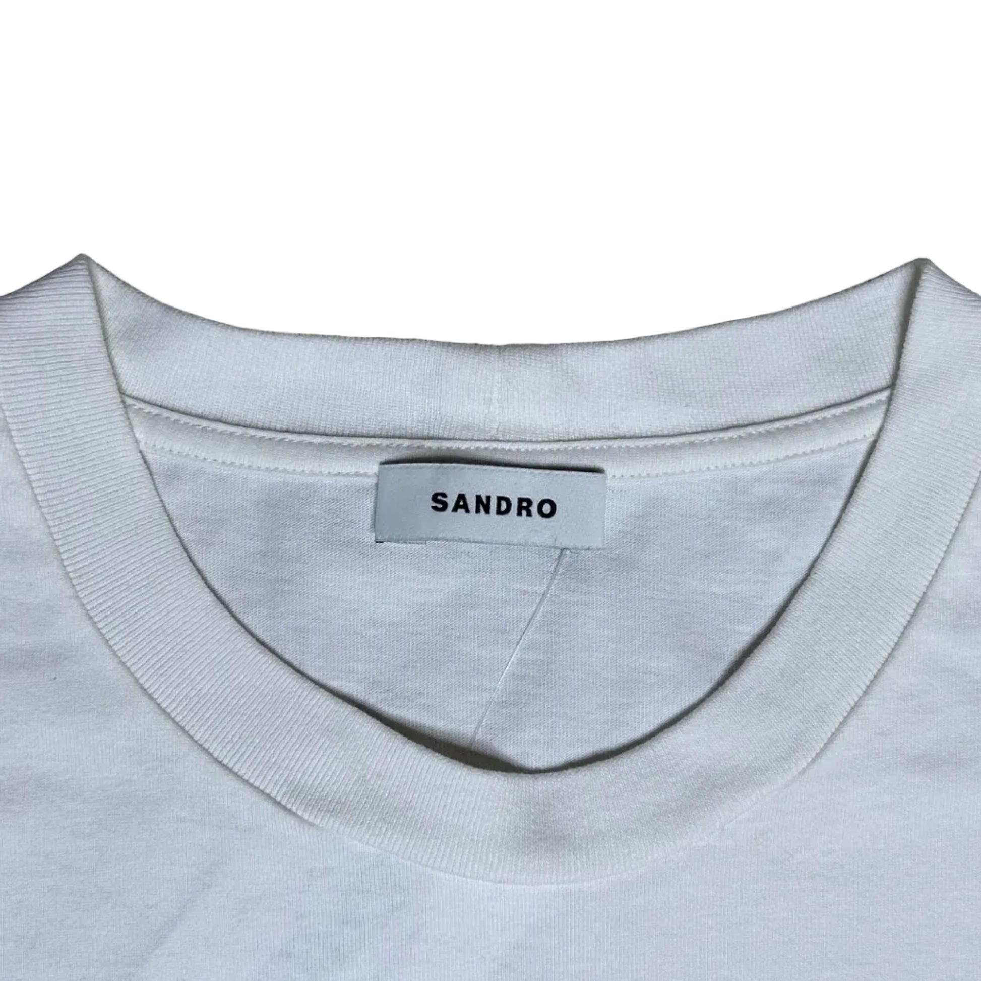 Secondhand white Sandro T-Shirt with colorful graphic print 
