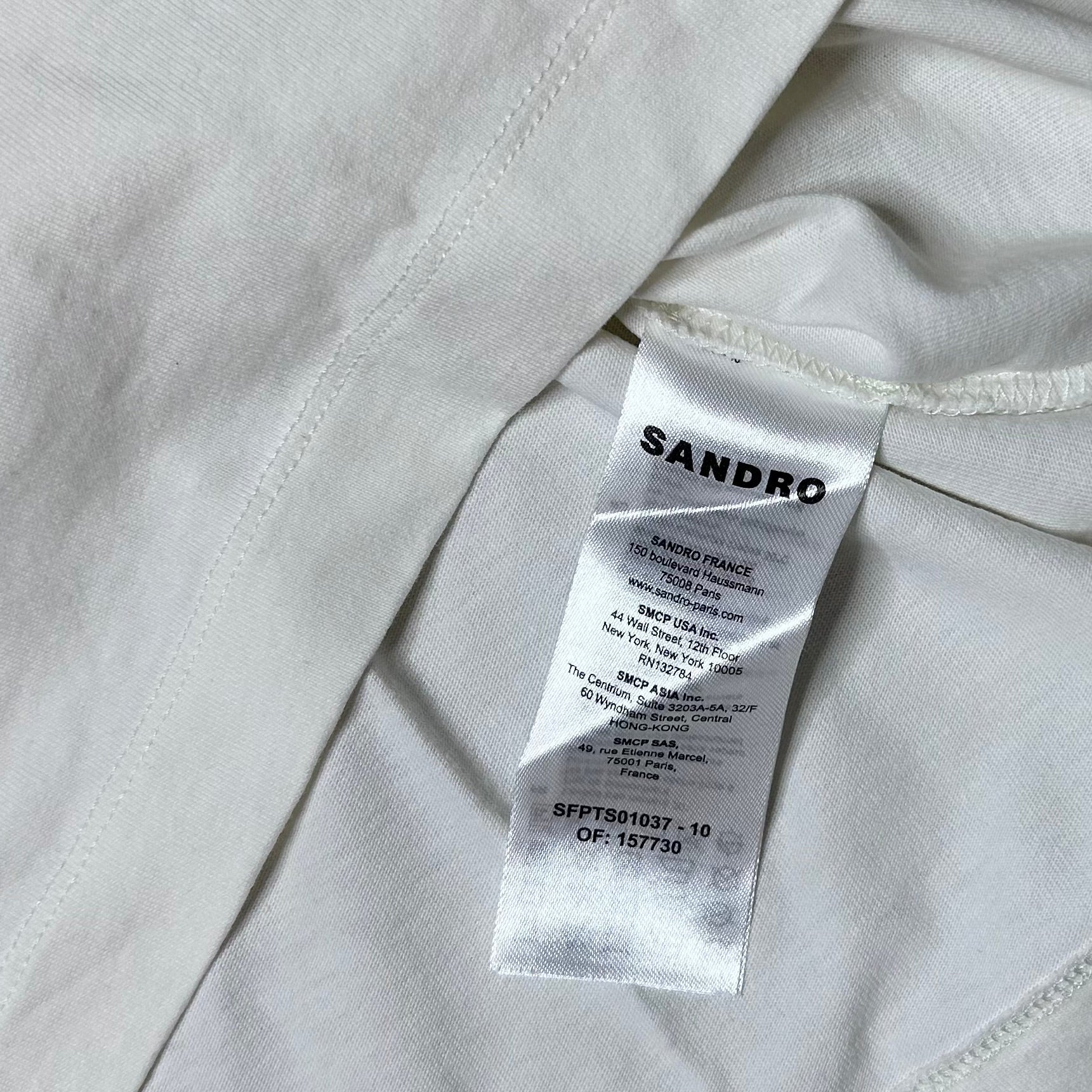 Secondhand white Sandro T-Shirt with colorful graphic print 