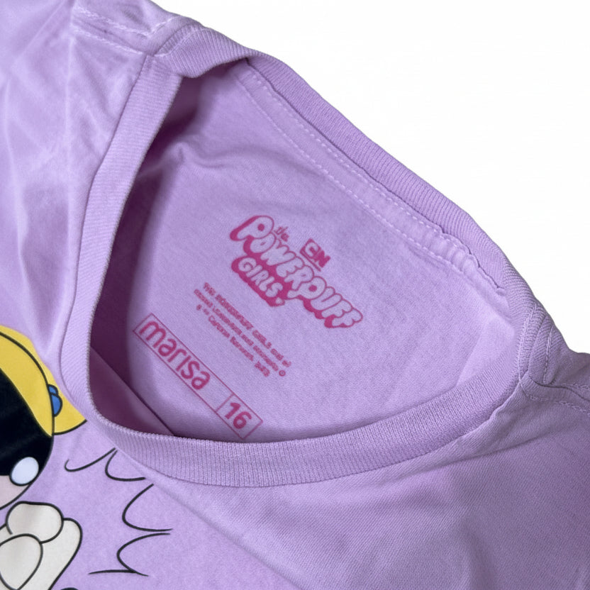 Secondhand light pink cropped cotton Powerpuff Girls T-Shirt with colorful print 