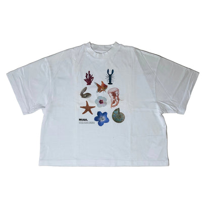 Secondhand white cotton Mugo Department T-Shirt with Print 