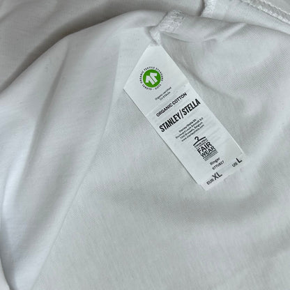 Secondhand white Stanley/Stella T-Shirt with pink graphic print 