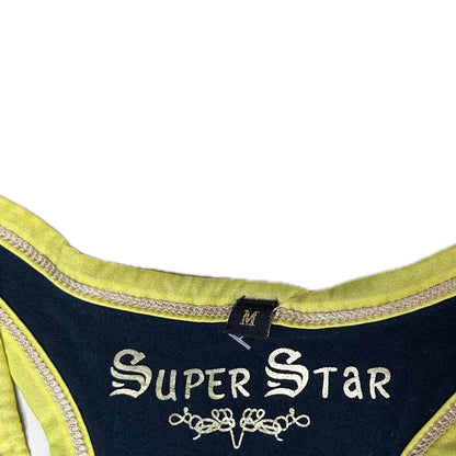 Secondhand black, yellow and gold cotton Super Star Top with Racer Back 