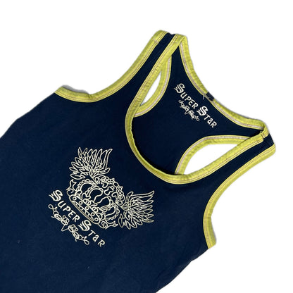 Secondhand black, yellow and gold cotton Super Star Top with Racer Back 