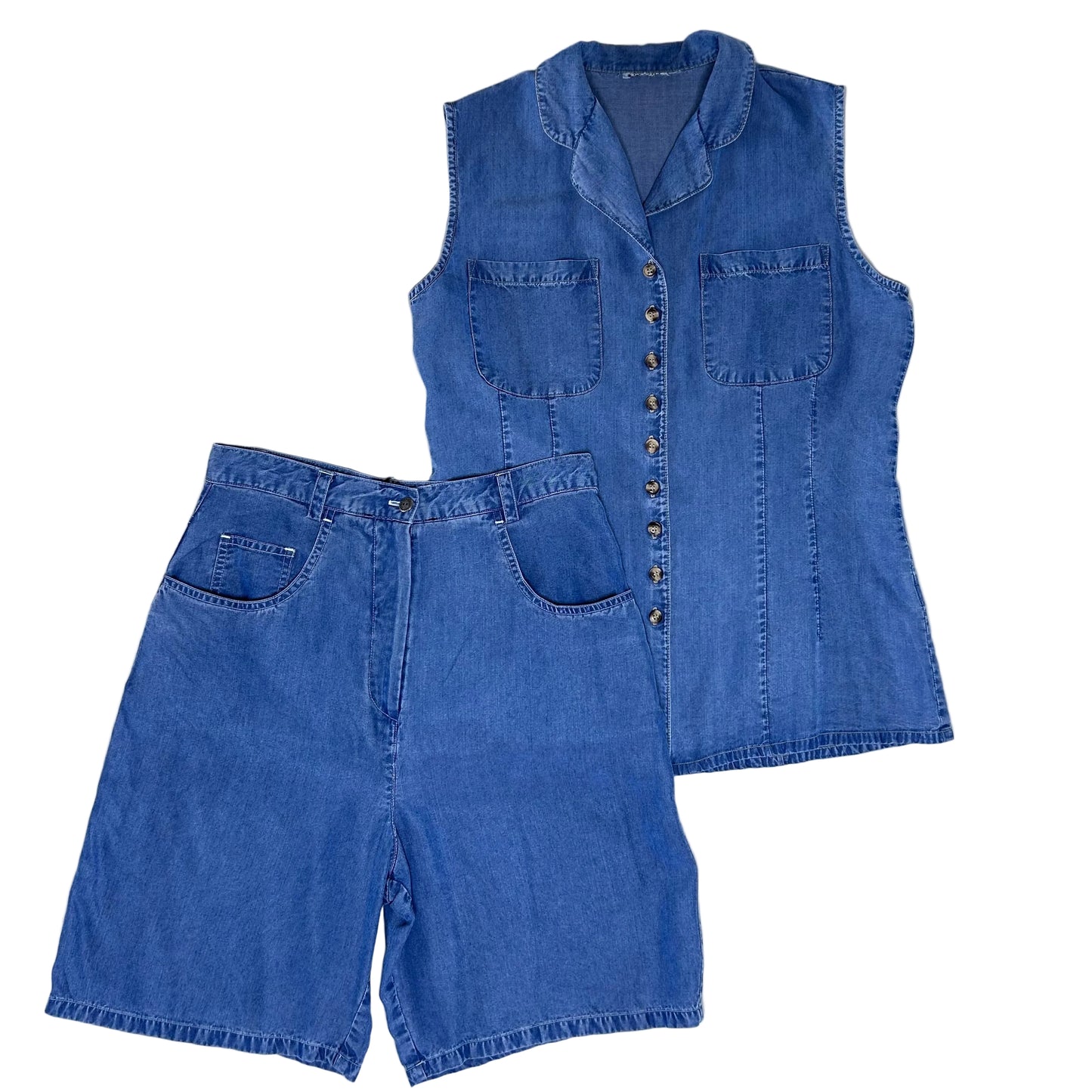 vintage denim set shorts and blouse 