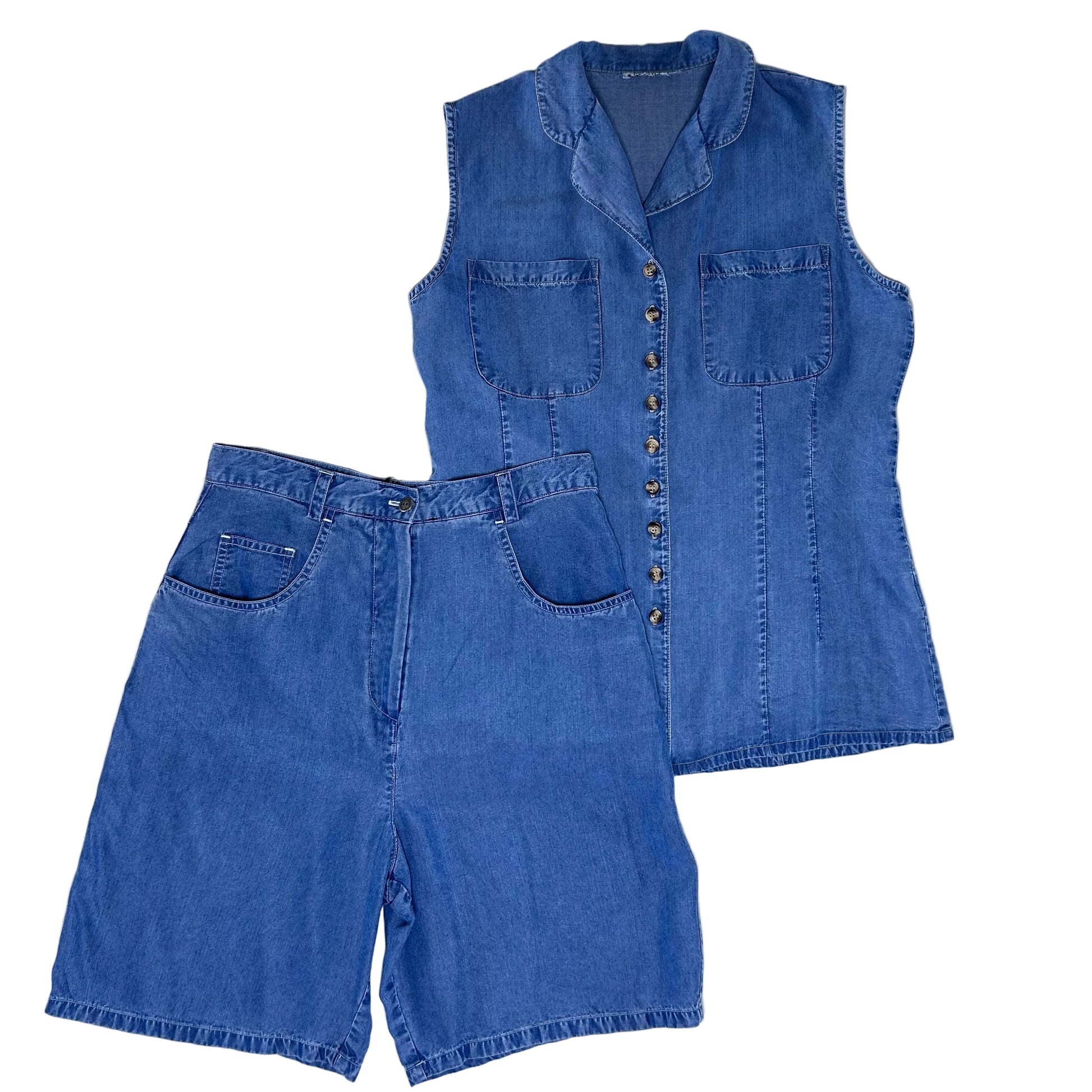 vintage denim set shorts and blouse 