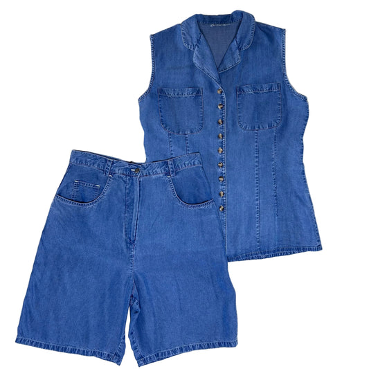 vintage denim set shorts and blouse 