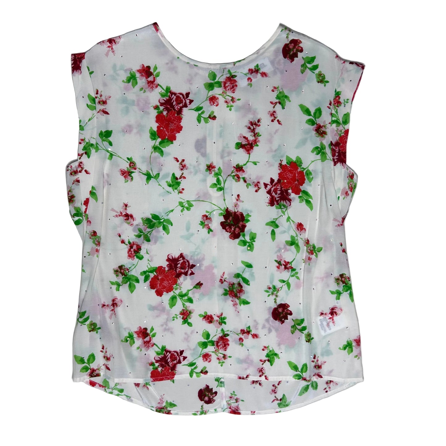 secondhand white Essentiel Antwerp Top / Blouse with flower print and rhinestones