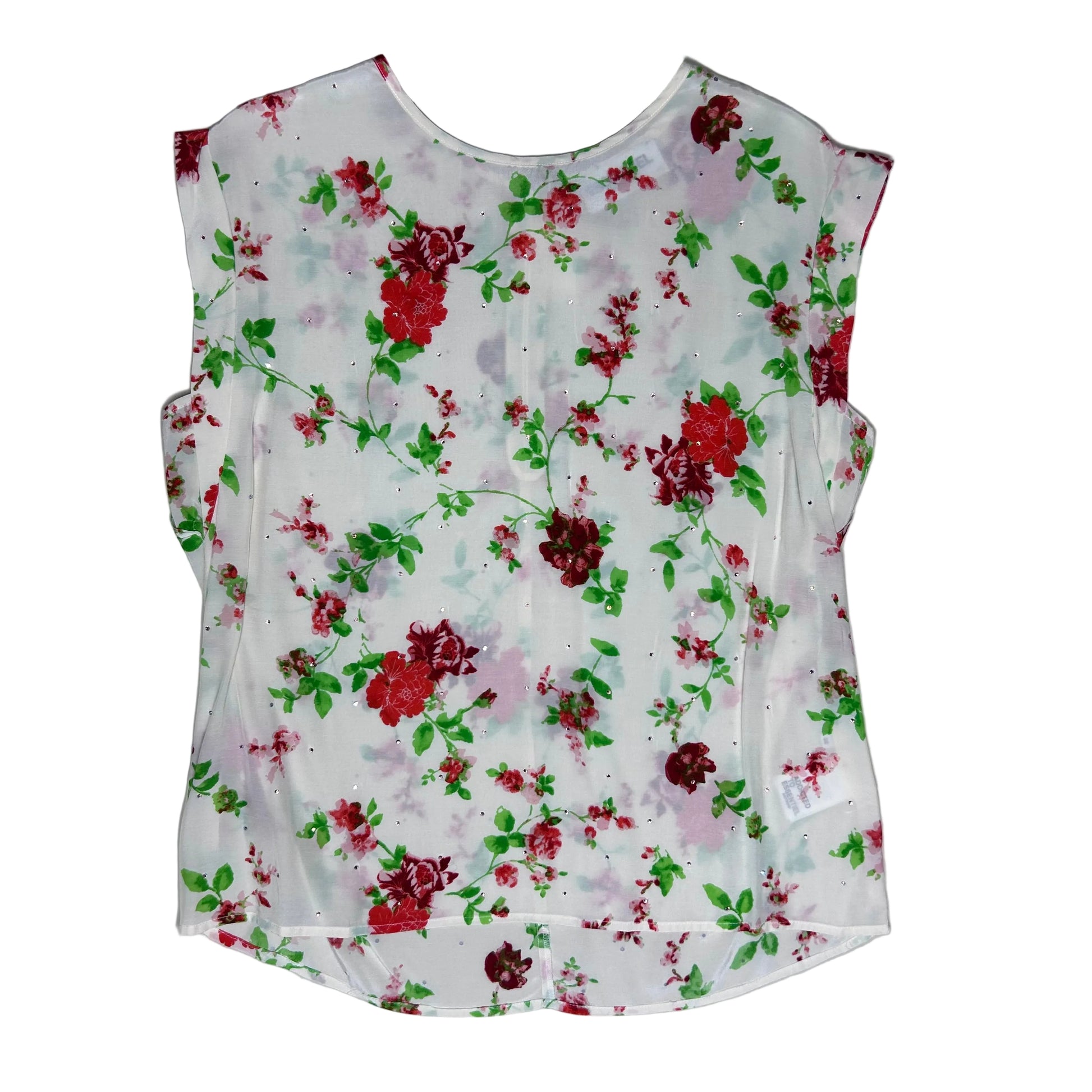 secondhand white Essentiel Antwerp Top / Blouse with flower print and rhinestones