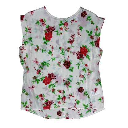 secondhand white Essentiel Antwerp Top / Blouse with flower print and rhinestones