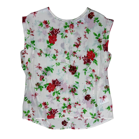 secondhand white Essentiel Antwerp Top / Blouse with flower print and rhinestones