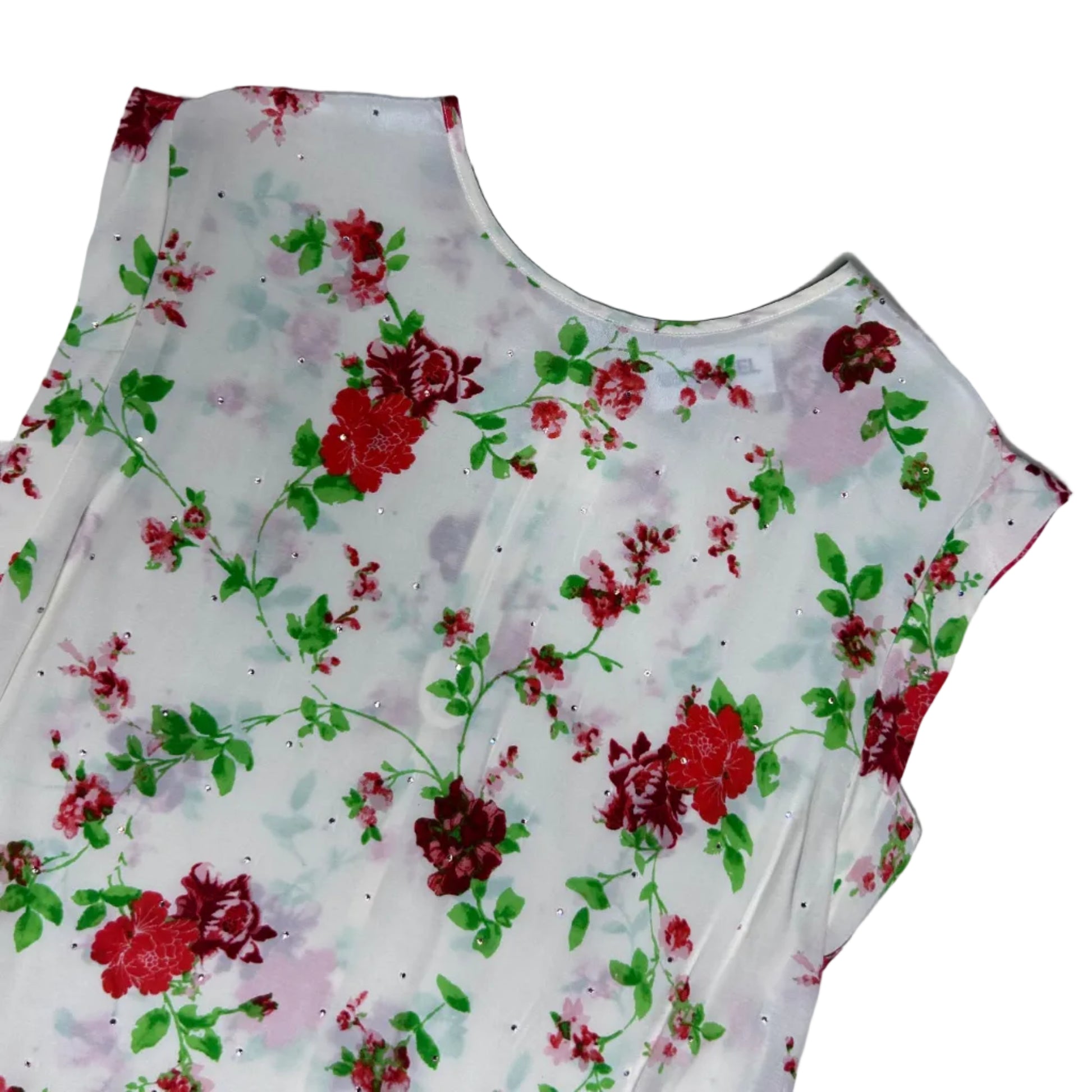 secondhand white Essentiel Antwerp Top / Blouse with flower print and rhinestones