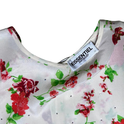 secondhand white Essentiel Antwerp Top / Blouse with flower print and rhinestones