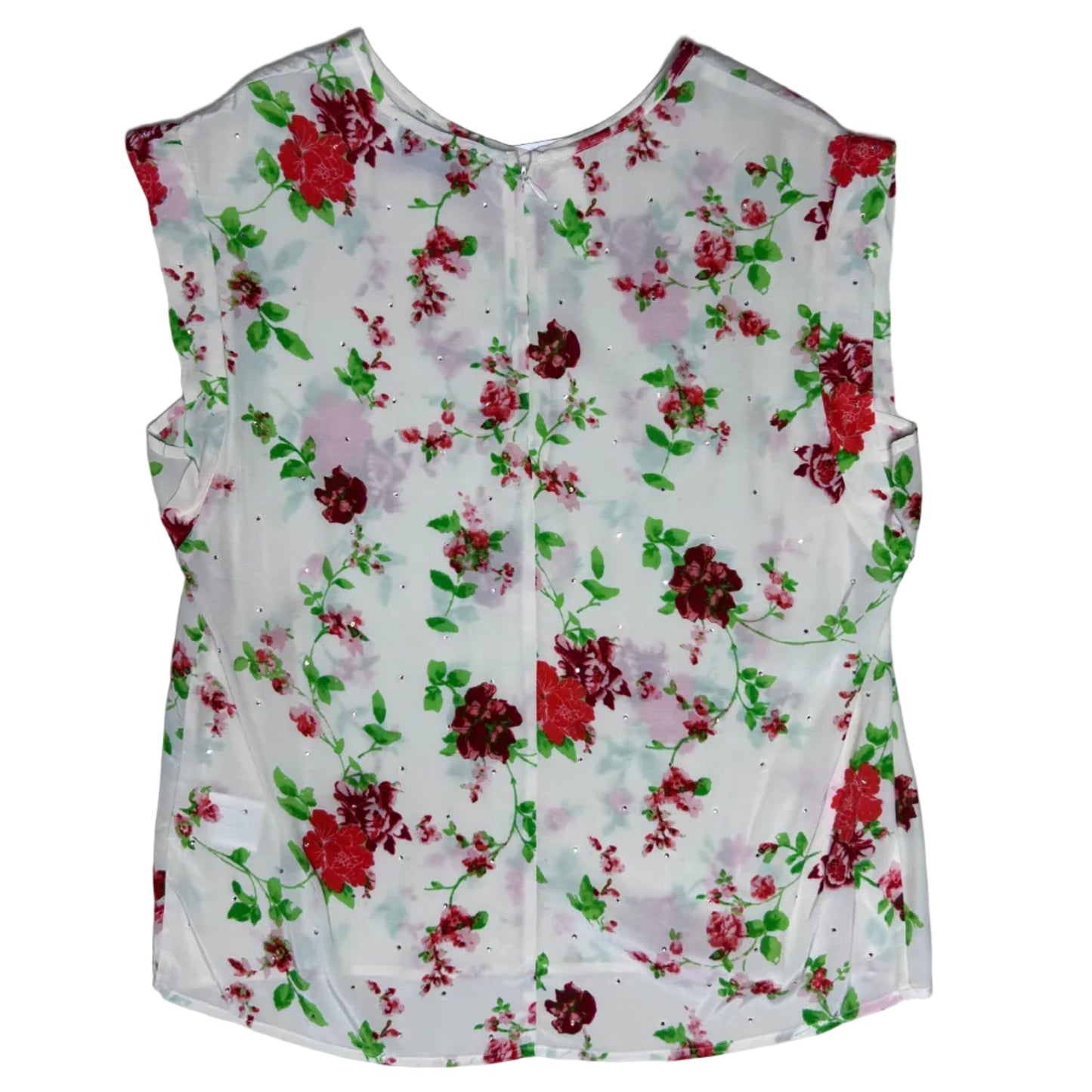 secondhand white Essentiel Antwerp Top / Blouse with flower print and rhinestones