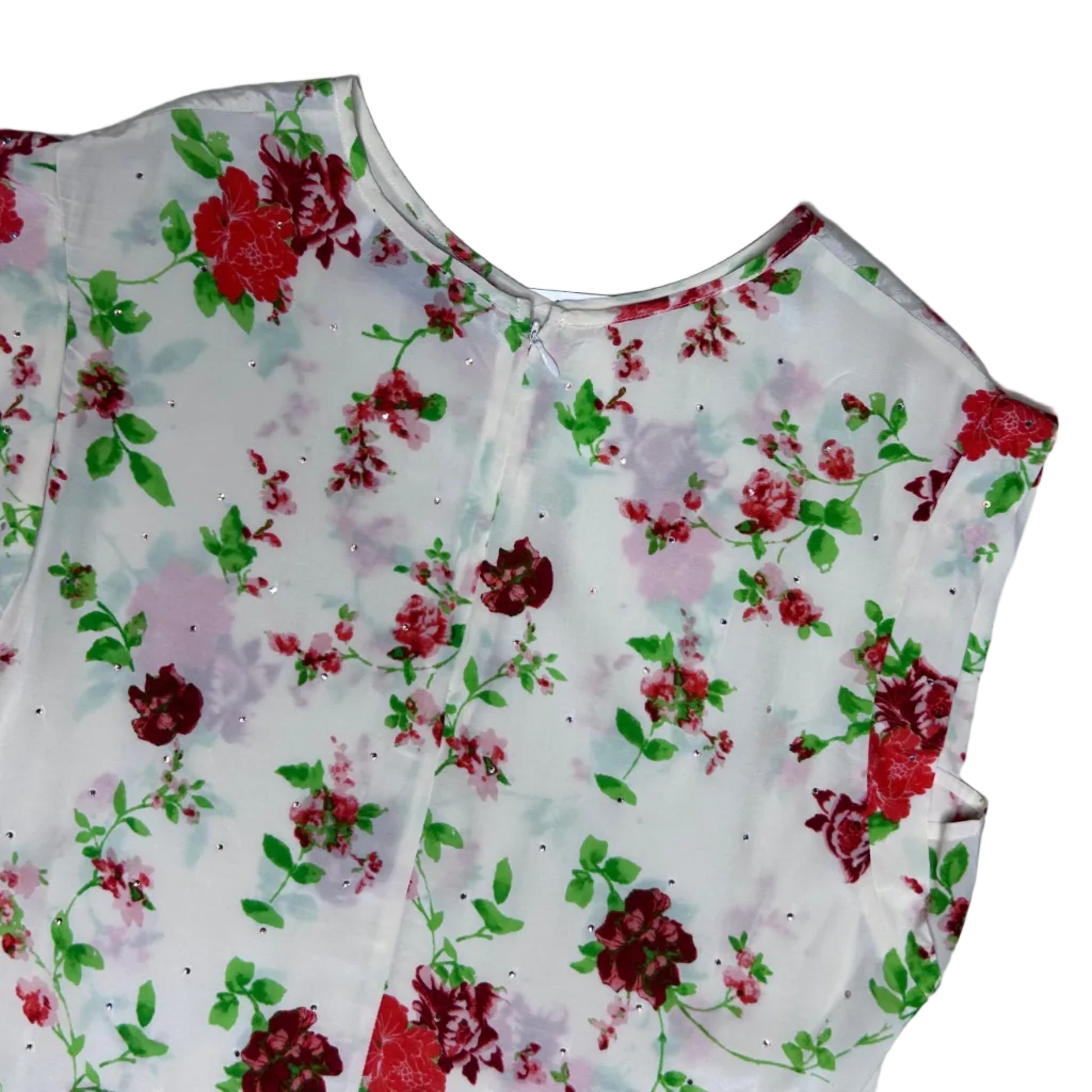 secondhand white Essentiel Antwerp Top / Blouse with flower print and rhinestones