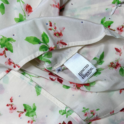 secondhand white Essentiel Antwerp Top / Blouse with flower print and rhinestones