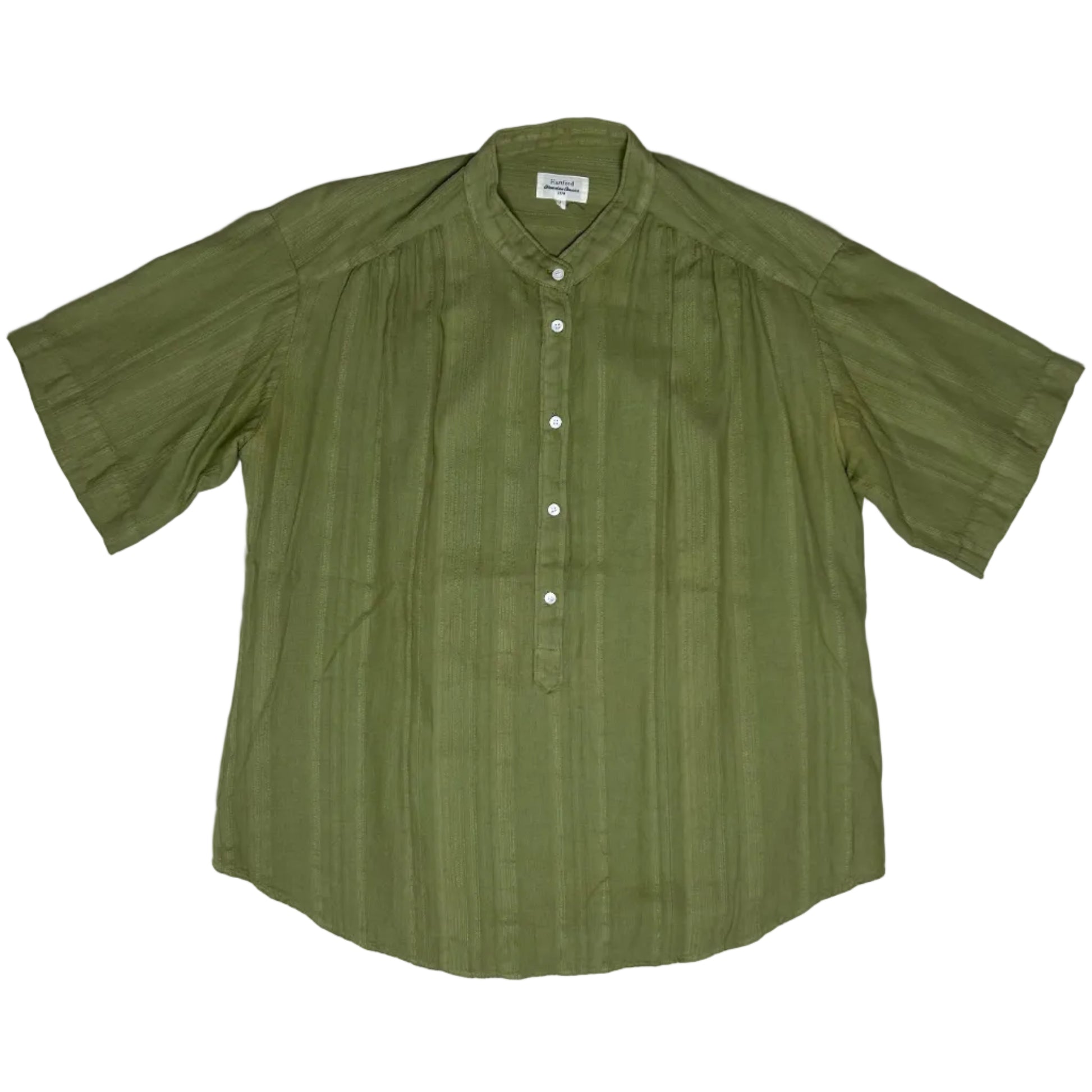 secondhand olive green / khaki cotton Hartford blouse with short sleeves