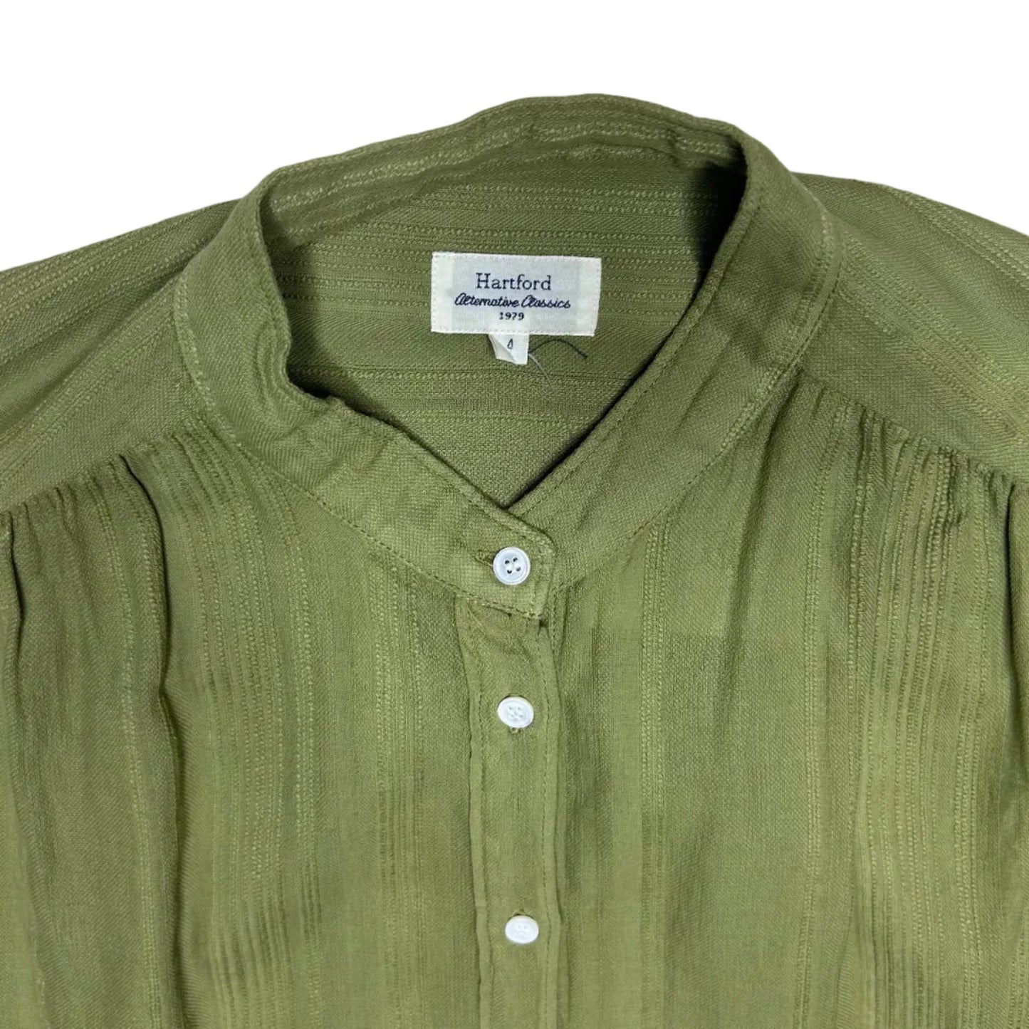secondhand olive green / khaki cotton Hartford blouse with short sleeves