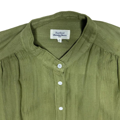 secondhand olive green / khaki cotton Hartford blouse with short sleeves
