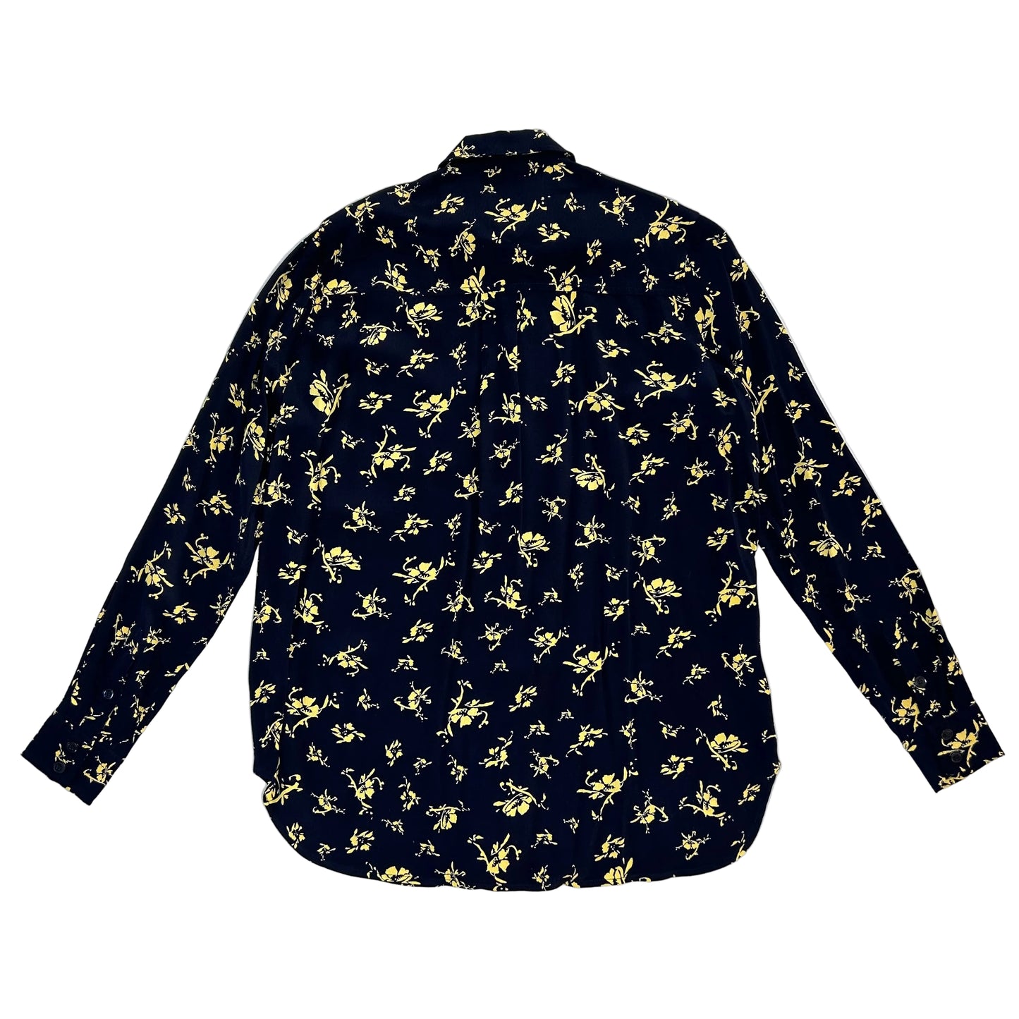 Secondhand black Ganni Blouse with yellow floral print 