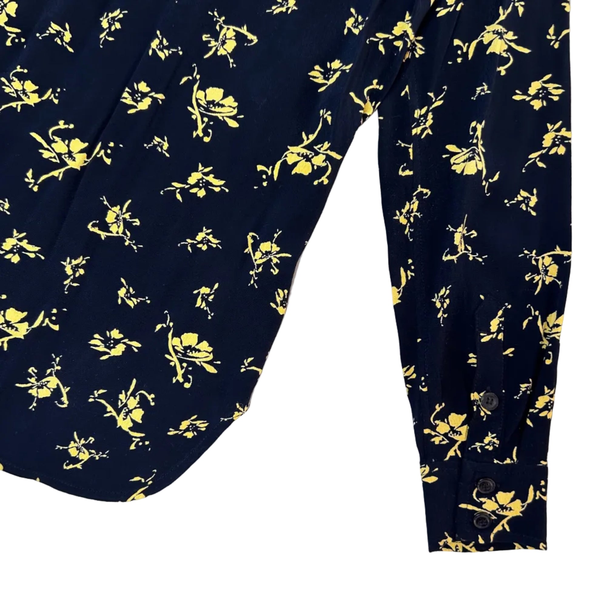 Secondhand black Ganni Blouse with yellow floral print 