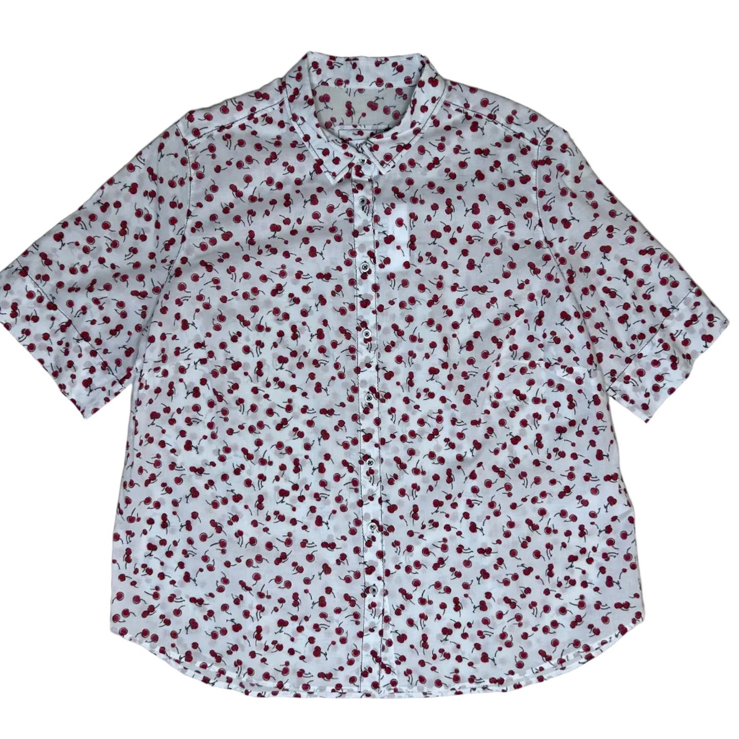 Vintage white Blouse with Short Sleeves and Cherry Print