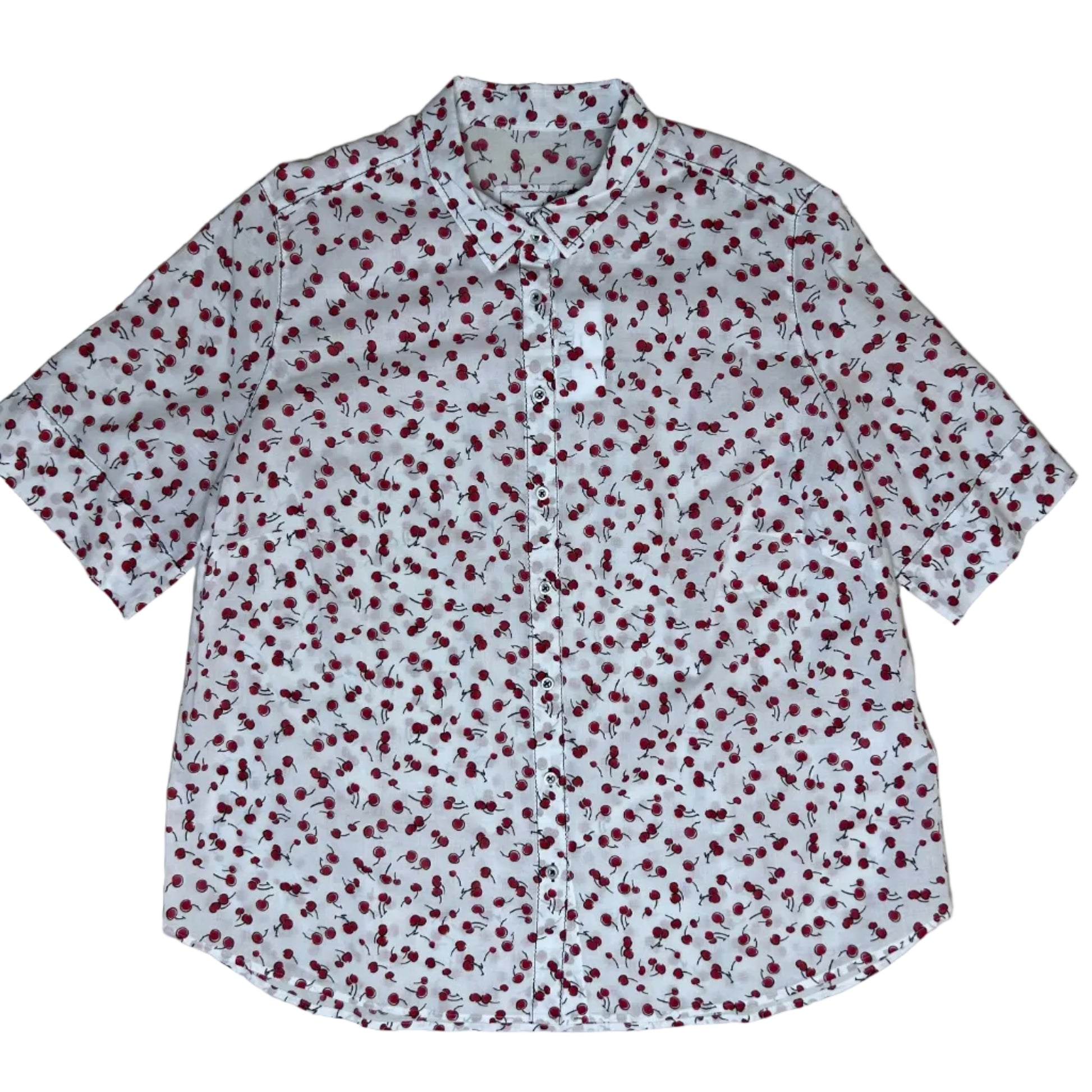 Vintage white Blouse with Short Sleeves and Cherry Print