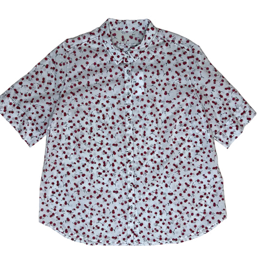Vintage white Blouse with Short Sleeves and Cherry Print