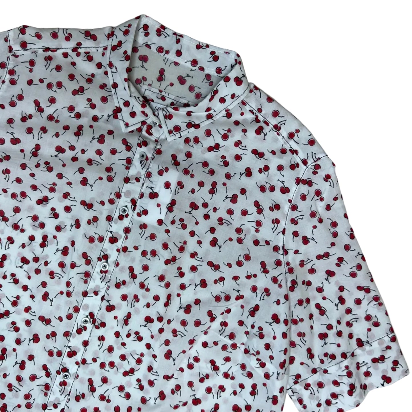 Vintage white Blouse with Short Sleeves and Cherry Print