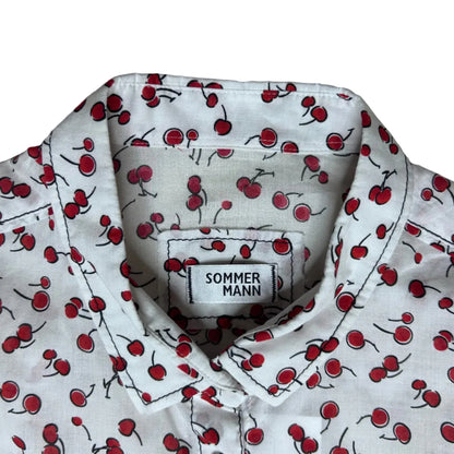 Vintage white Blouse with Short Sleeves and Cherry Print