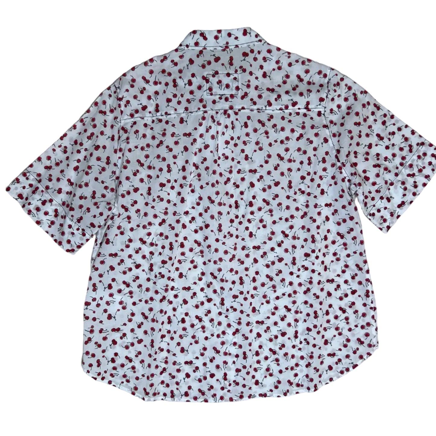 Vintage white Blouse with Short Sleeves and Cherry Print