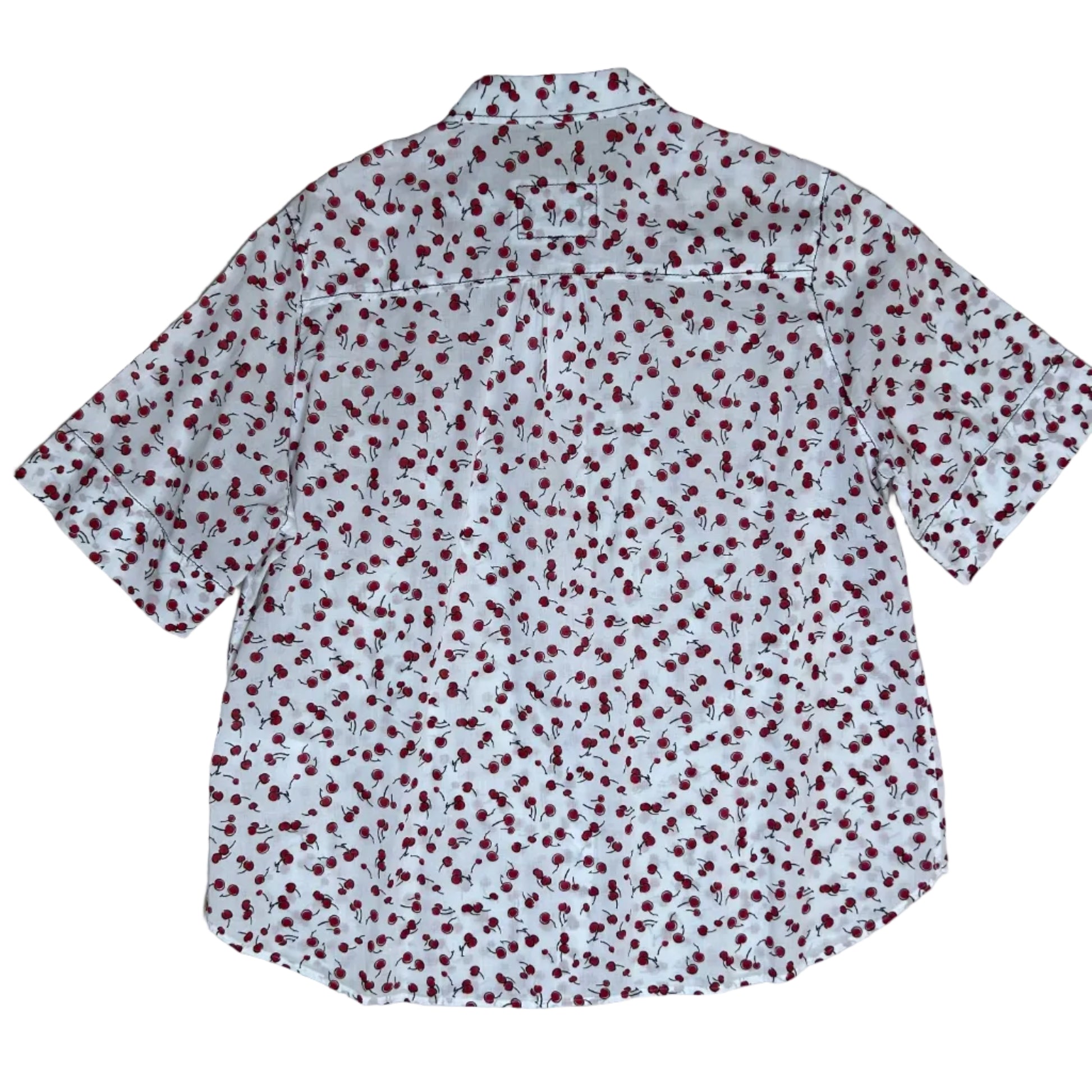 Vintage white Blouse with Short Sleeves and Cherry Print