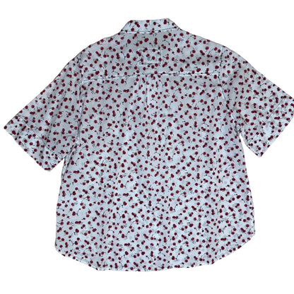Vintage white Blouse with Short Sleeves and Cherry Print