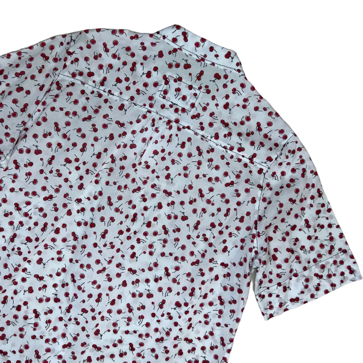 Vintage white Blouse with Short Sleeves and Cherry Print