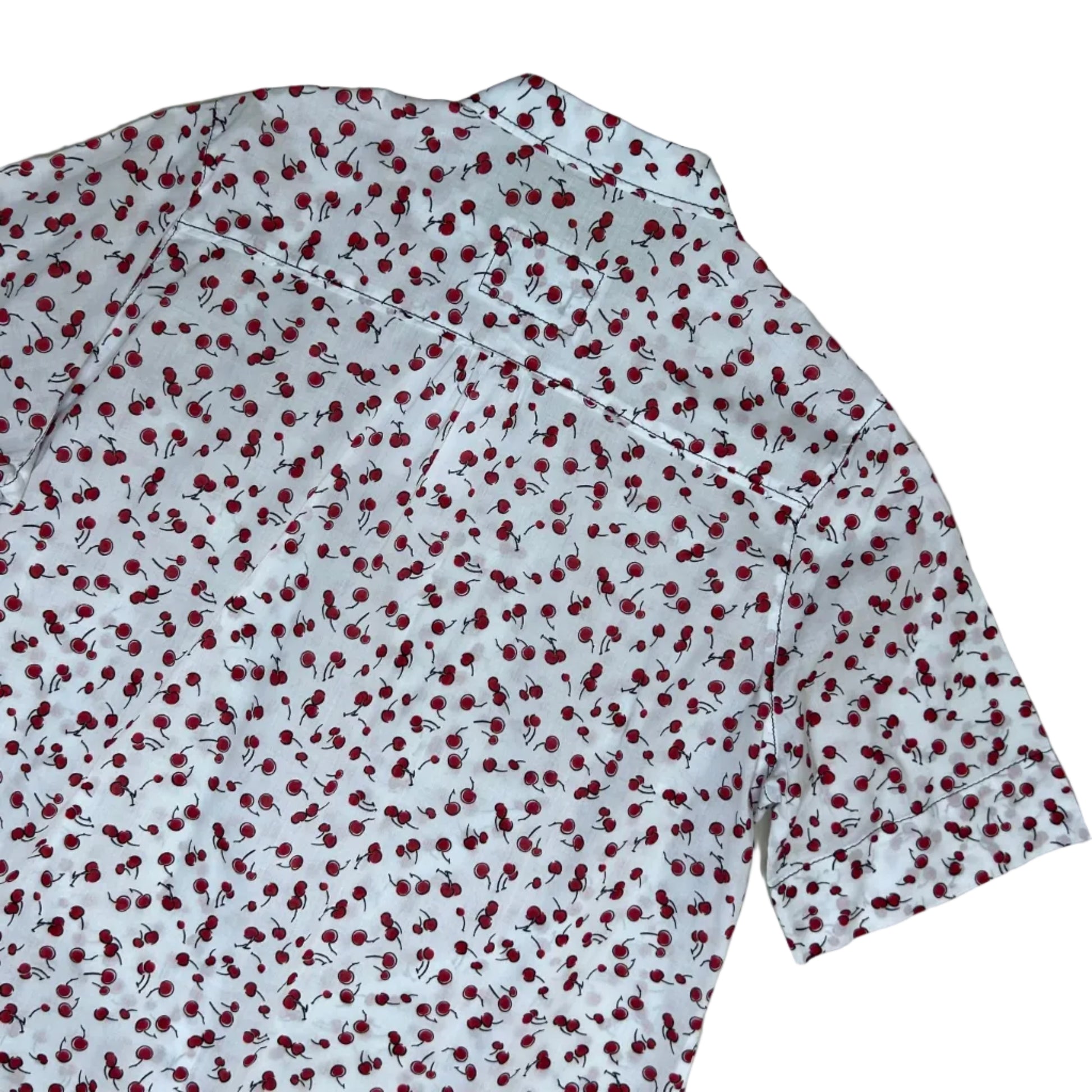 Vintage white Blouse with Short Sleeves and Cherry Print