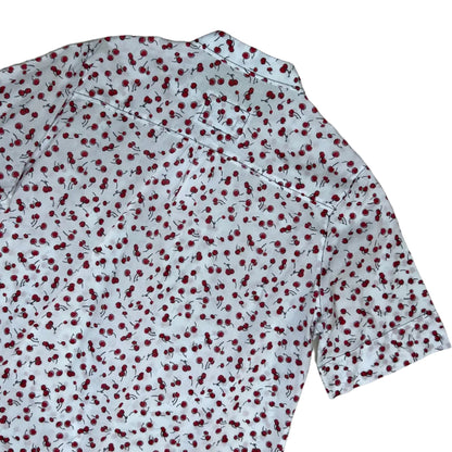 Vintage white Blouse with Short Sleeves and Cherry Print