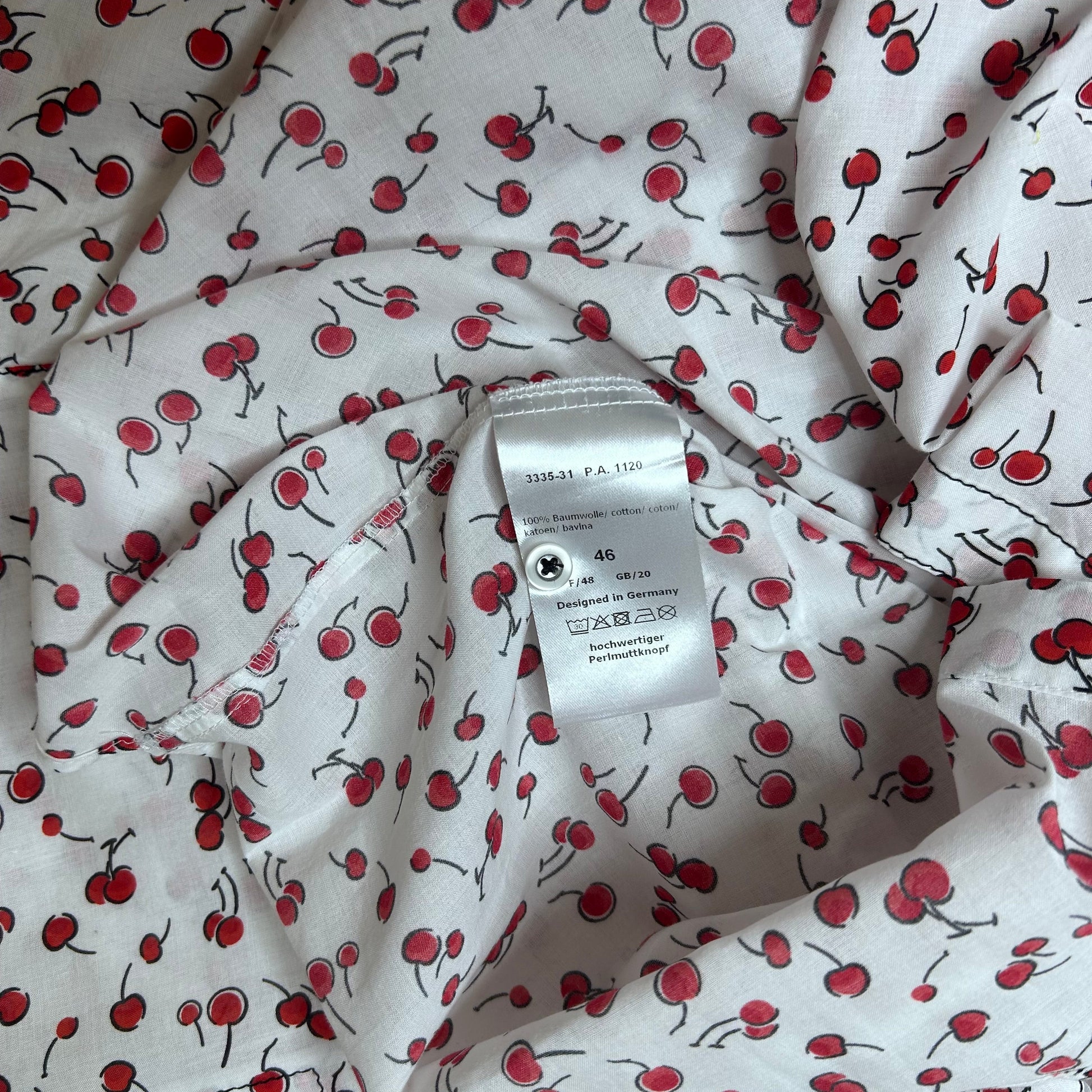 Vintage white Blouse with Short Sleeves and Cherry Print
