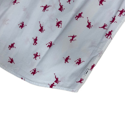 Secondhand white cotton Obey Shirt with short sleeves and red devil print 