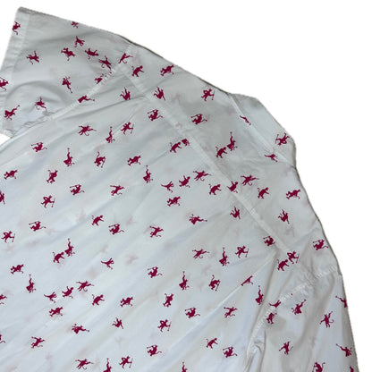 Secondhand white cotton Obey Shirt with short sleeves and red devil print 