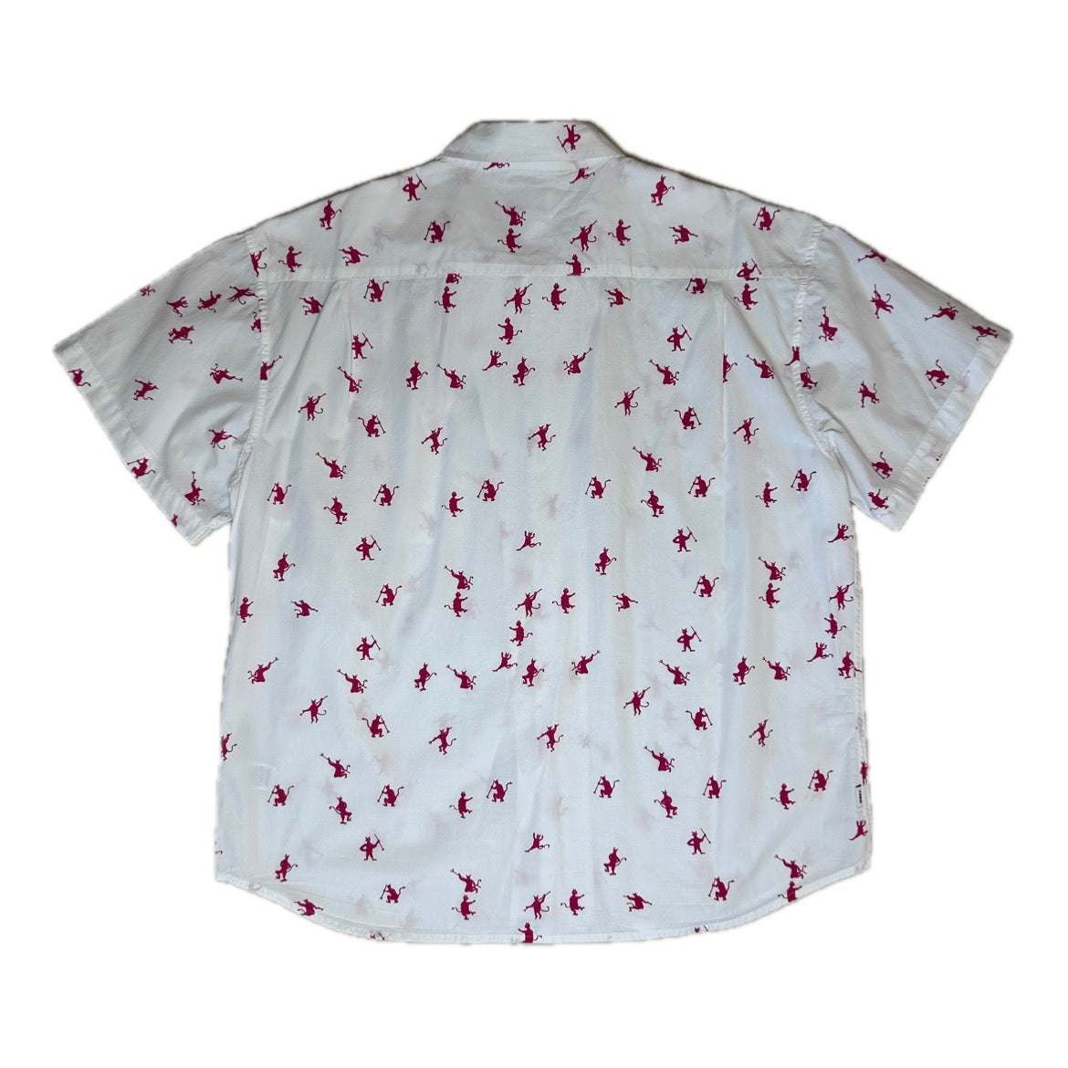 Secondhand white cotton Obey Shirt with short sleeves and red devil print 