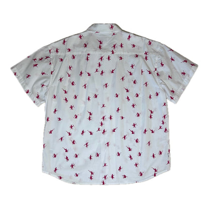 Secondhand white cotton Obey Shirt with short sleeves and red devil print 