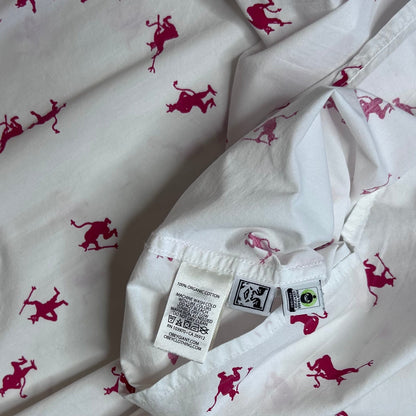 Secondhand white cotton Obey Shirt with short sleeves and red devil print 